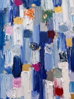 "Dripping Dots - Fifth Avenue" Multicolor Contemporary Oil Painting on Canvas