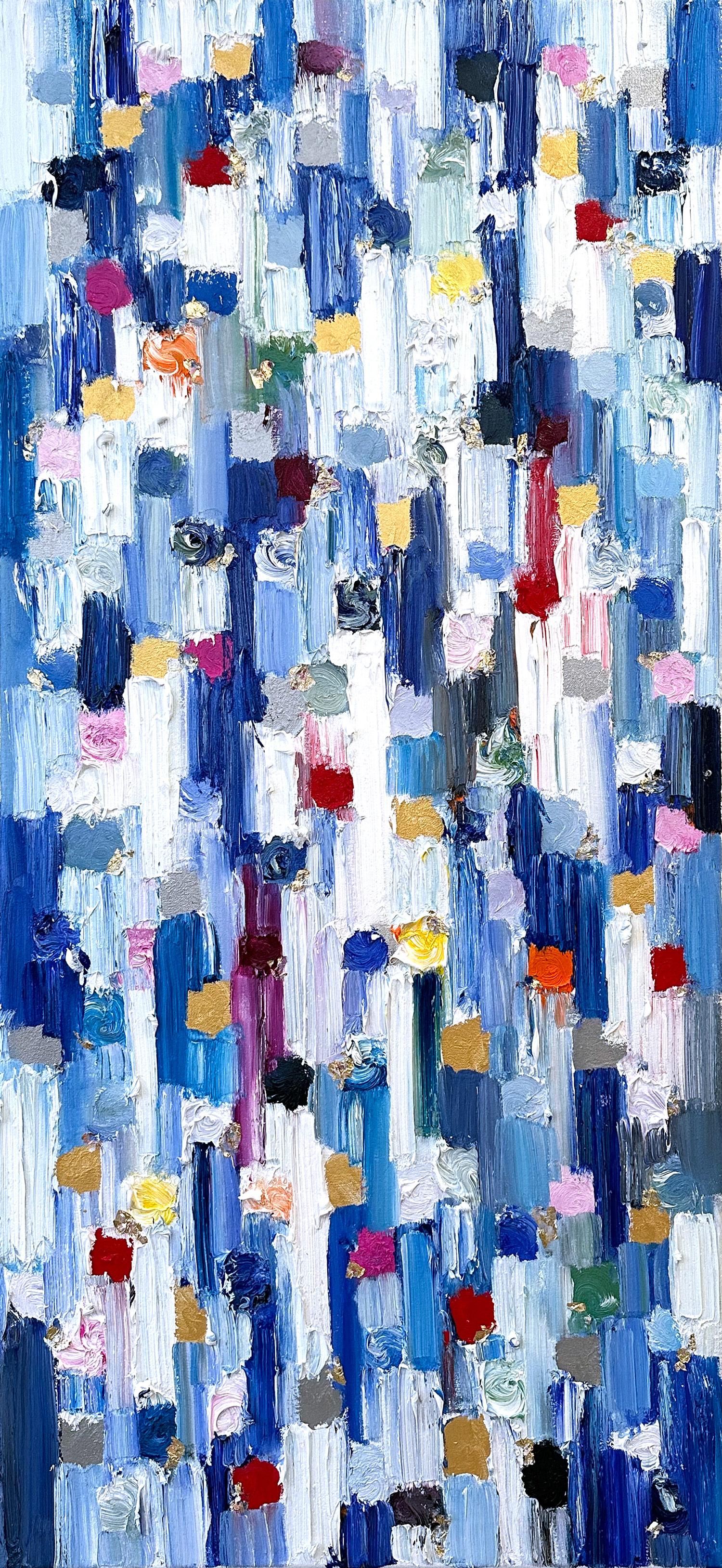 Abstract Painting Cindy Shaoul - "Dripping Dots - Fifth Avenue" Peinture à l'huile contemporaine multicolore sur toile