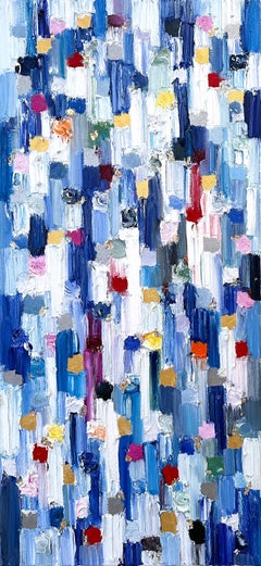 "Dripping Dots - Fifth Avenue" Multicolor Contemporary Oil Painting on Canvas