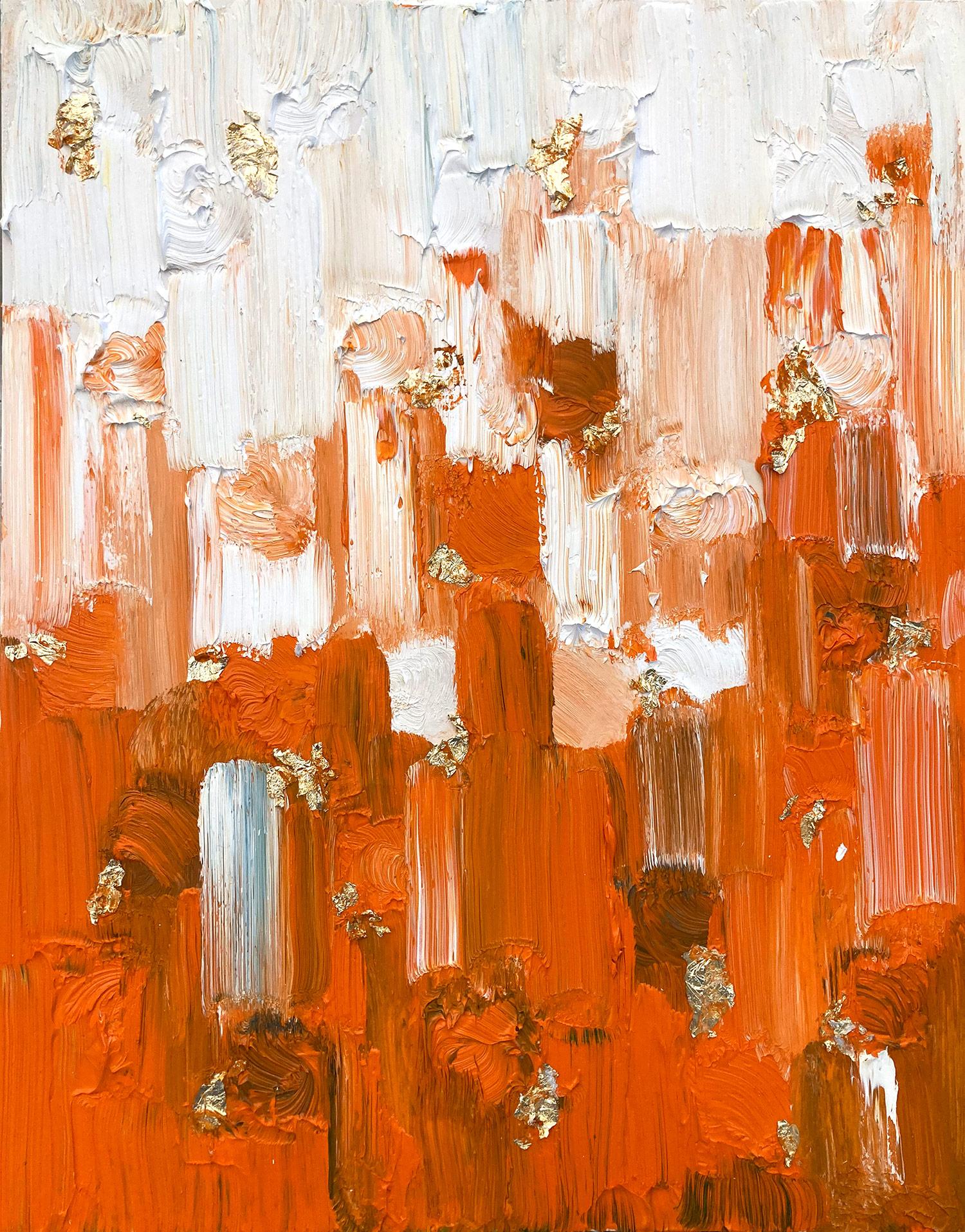 "Dot Dot - Fleurs de Villes" Carta oleografica astratta a sfumature arancioni