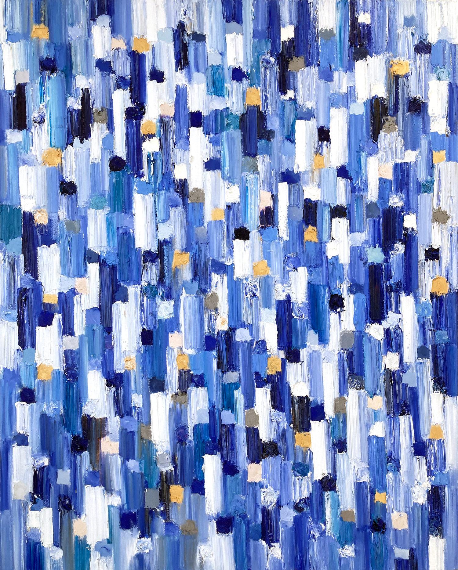 Abstract Painting Cindy Shaoul - "Dripping Dots - Genève" Peinture à l'huile abstraite contemporaine colorée sur toile