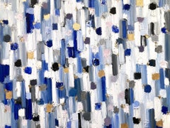 "Dripping Dots - Geneva" Multicolor Contemporary Oil Painting on Canvas w Gold