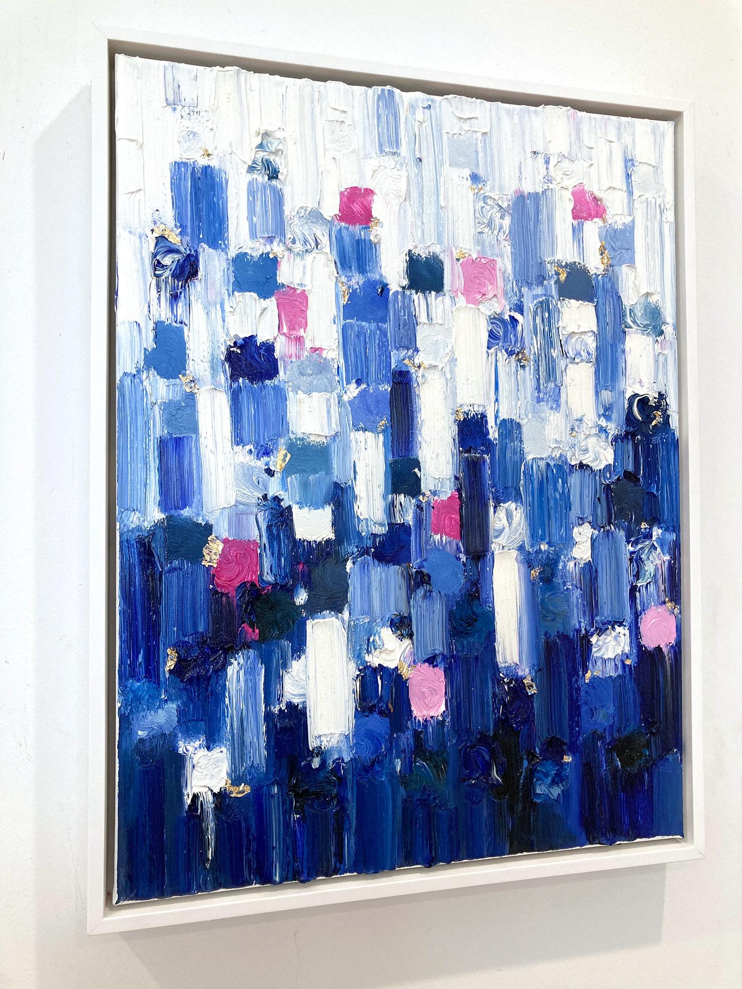 Abstraktes Ölgemälde auf Leinwand, „Dripping Dots – Gramercy“, Blau & Rosa Farbverlauf  im Angebot 12
