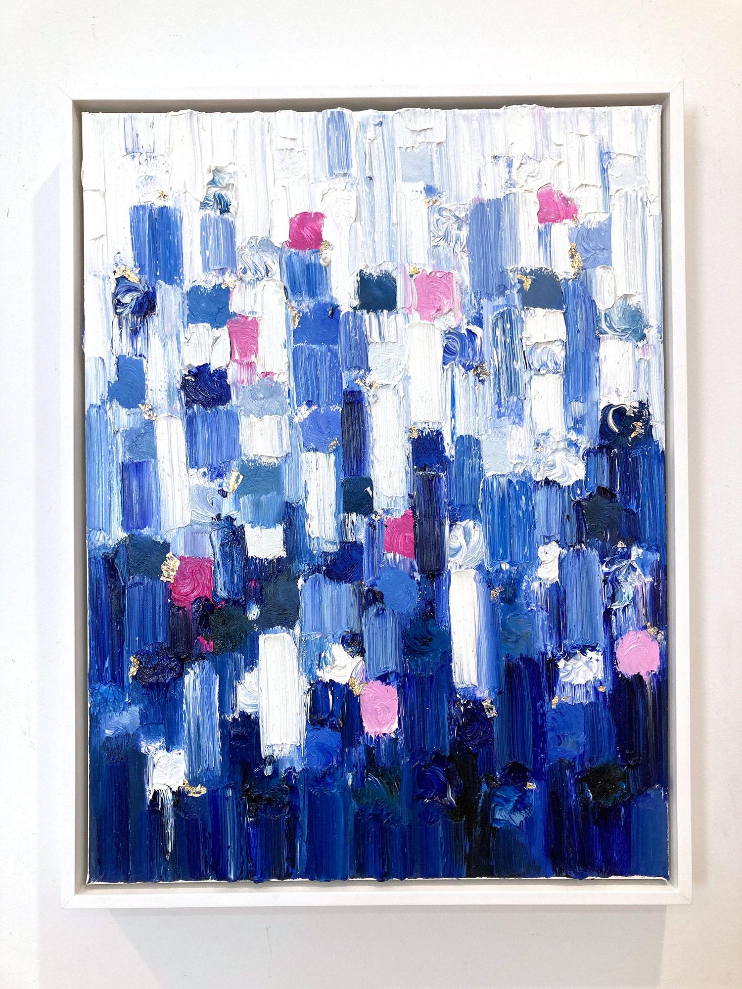 Abstraktes Ölgemälde auf Leinwand, „Dripping Dots – Gramercy“, Blau & Rosa Farbverlauf  im Angebot 13