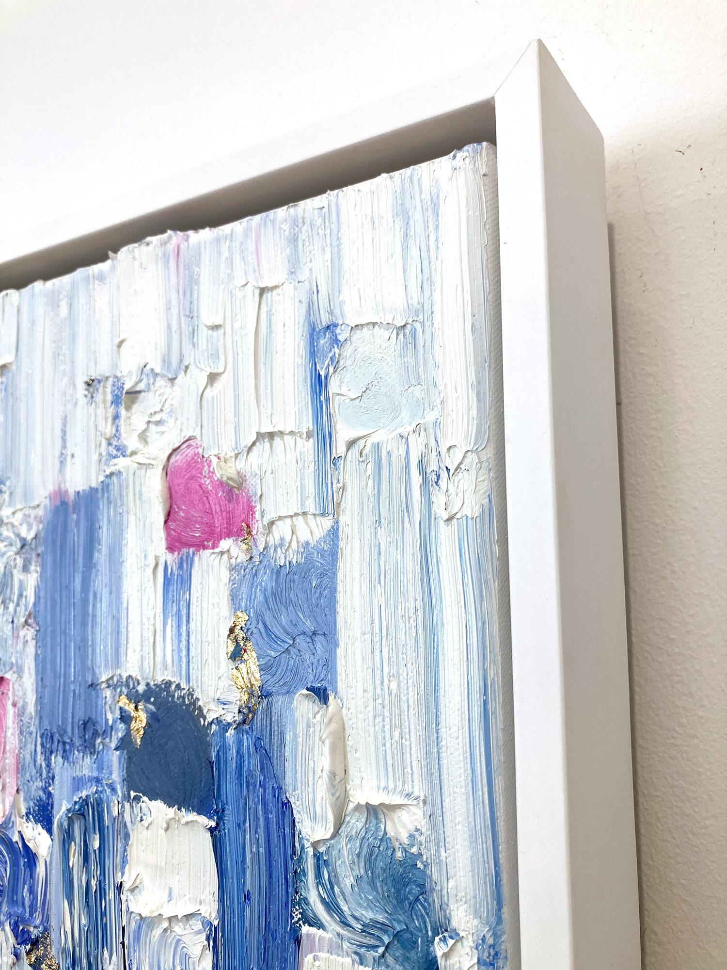 Abstraktes Ölgemälde auf Leinwand, „Dripping Dots – Gramercy“, Blau & Rosa Farbverlauf  im Angebot 10