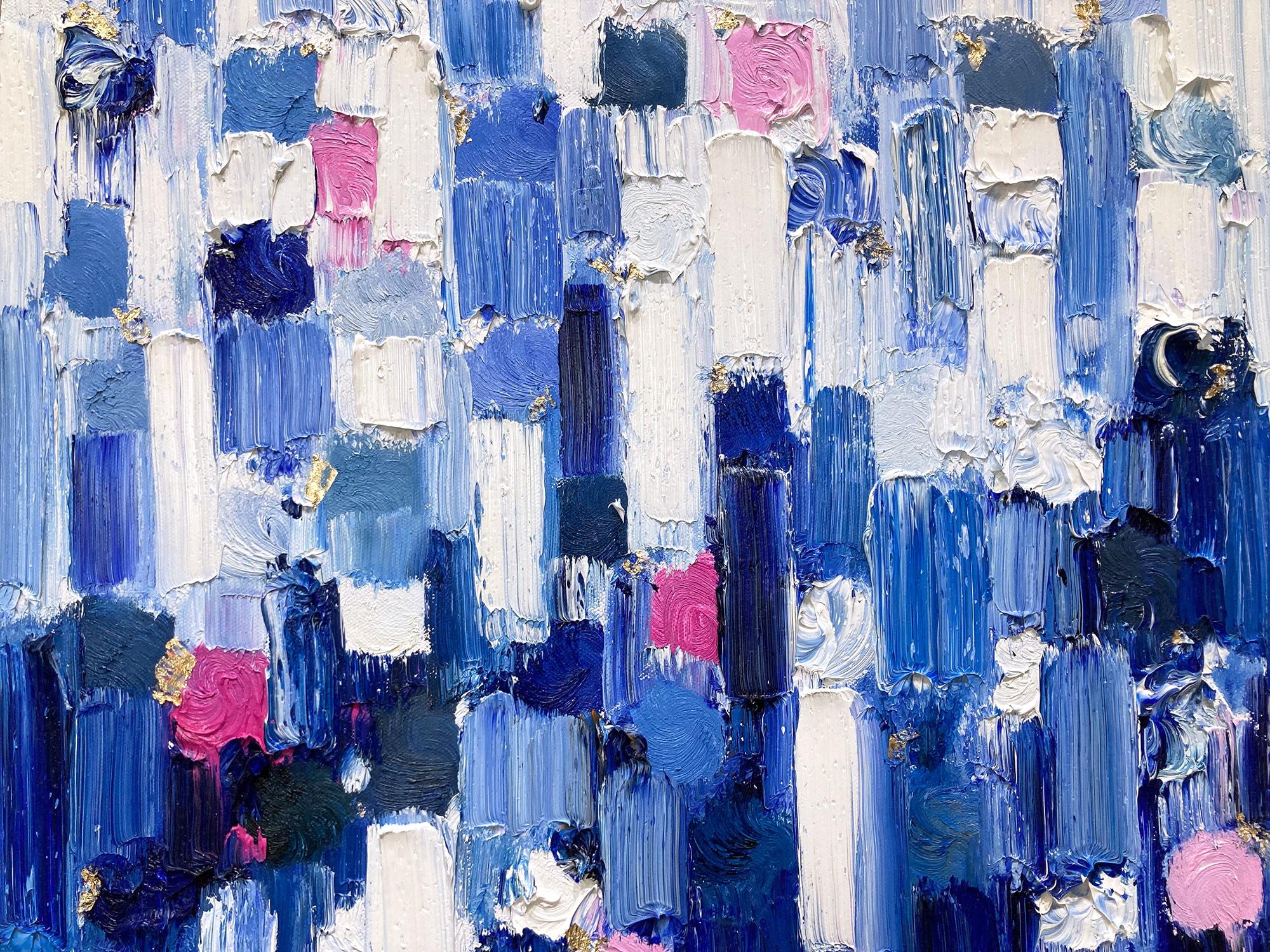 Abstraktes Ölgemälde auf Leinwand, „Dripping Dots – Gramercy“, Blau & Rosa Farbverlauf  (Zeitgenössisch), Painting, von Cindy Shaoul