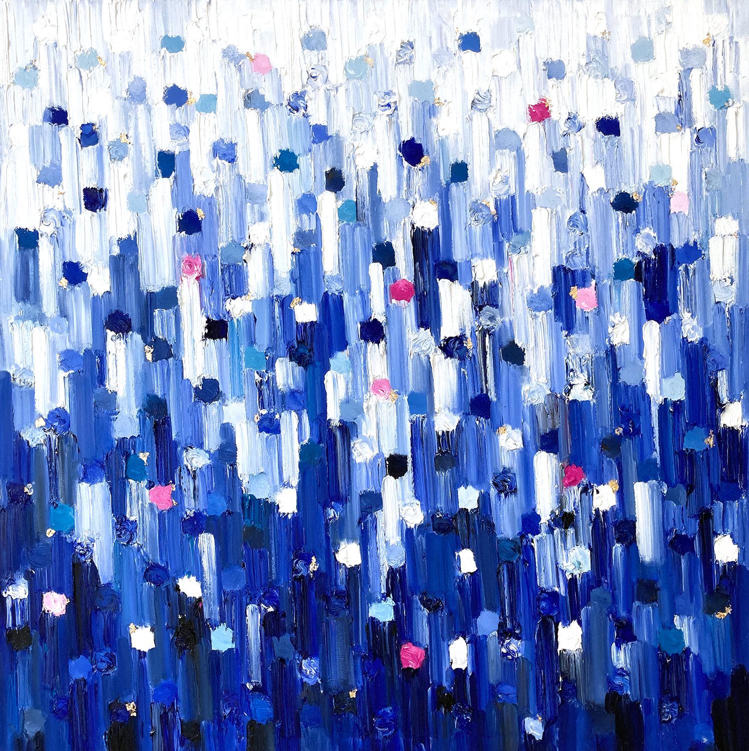 Cindy Shaoul Abstract Painting - "Dripping Dots - Gramercy" Colorful Contemporary Gradient Oil Painting on Canvas