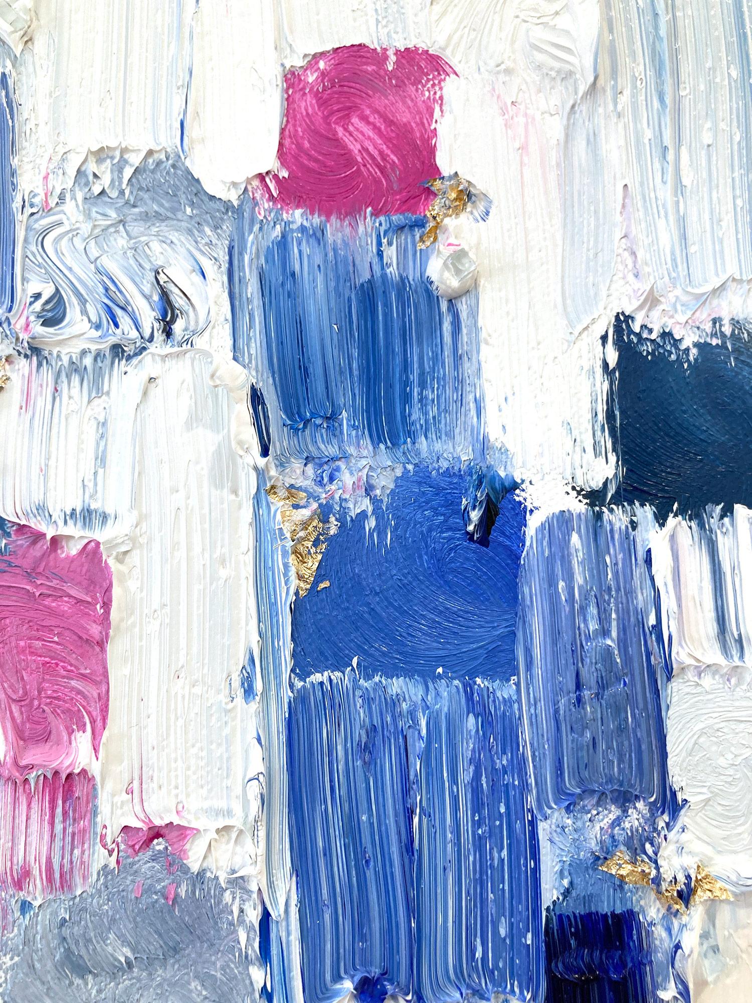 Abstraktes Ölgemälde auf Leinwand, „Dripping Dots – Gramercy“, Blau & Rosa Farbverlauf  im Angebot 5