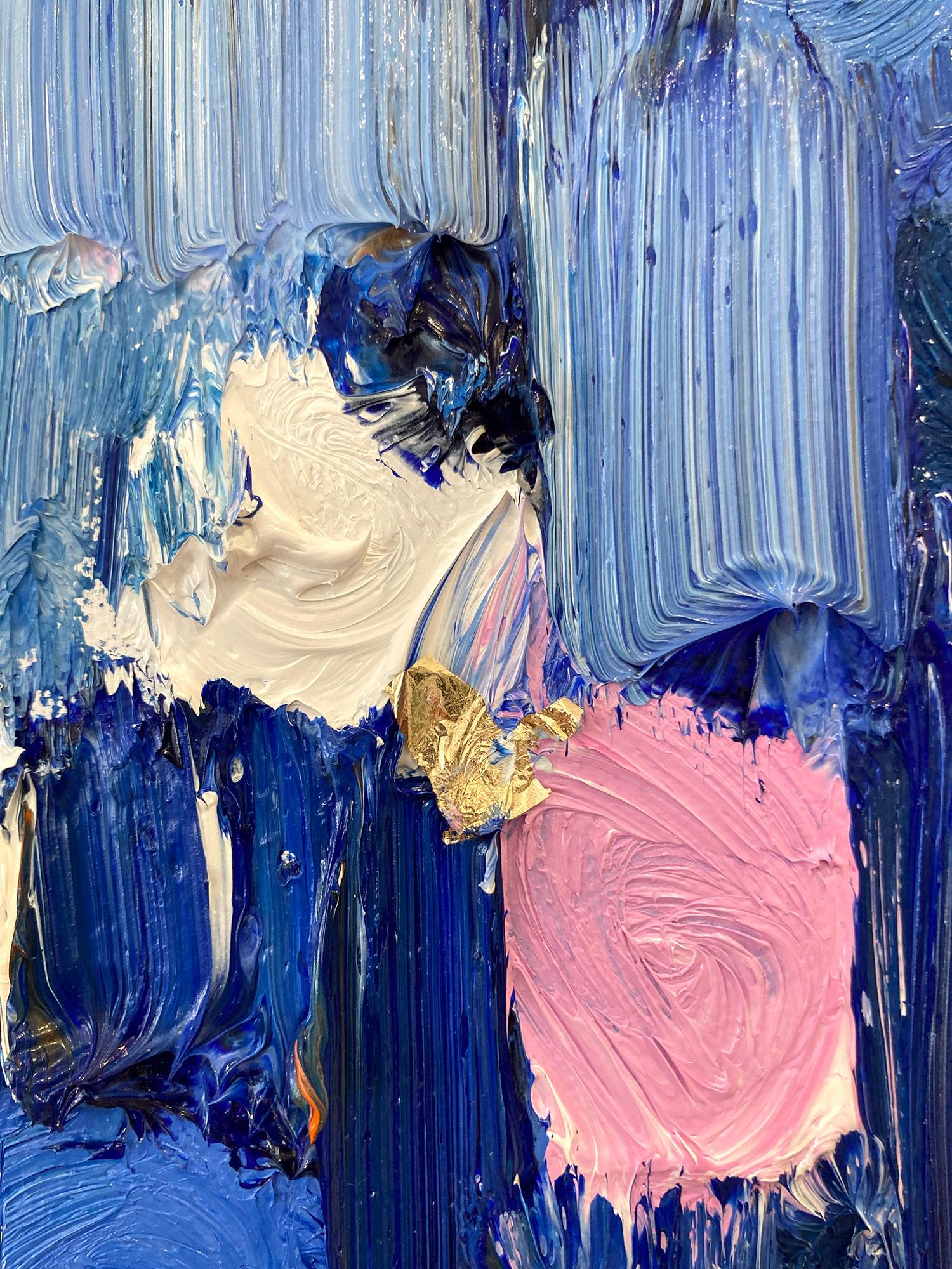Abstraktes Ölgemälde auf Leinwand, „Dripping Dots – Gramercy“, Blau & Rosa Farbverlauf  im Angebot 7