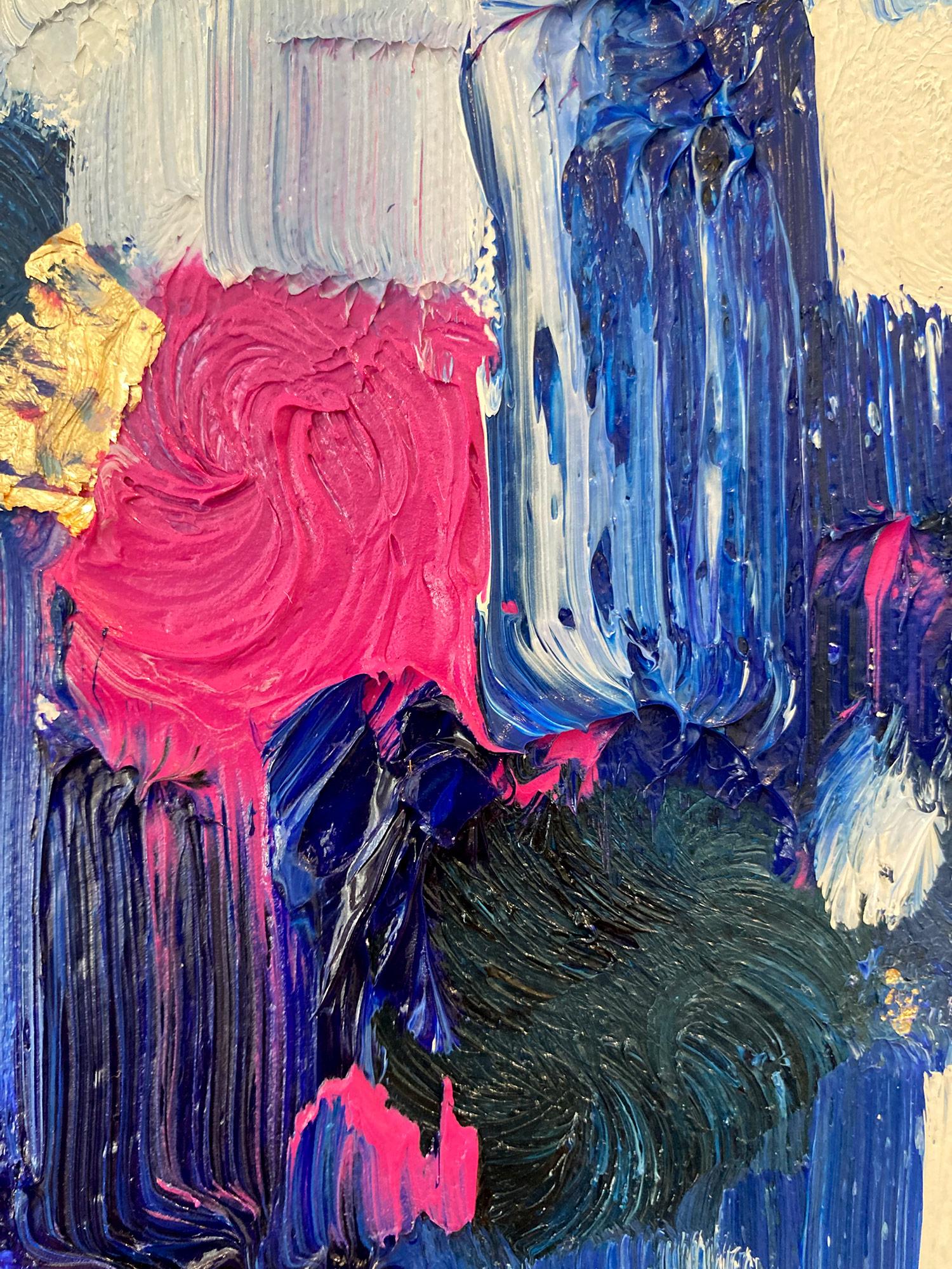 Abstraktes Ölgemälde auf Leinwand, „Dripping Dots – Gramercy“, Blau & Rosa Farbverlauf  im Angebot 8