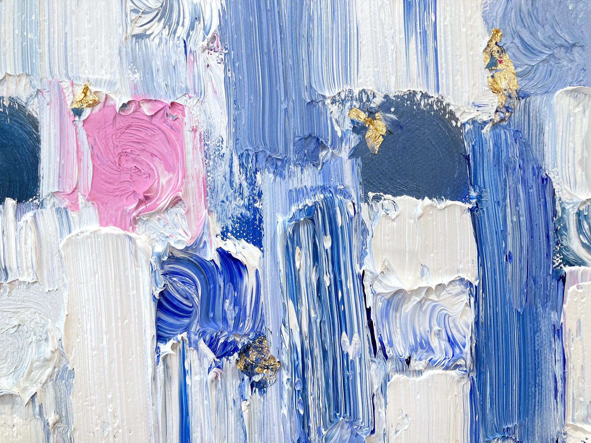 Abstraktes Ölgemälde auf Leinwand, „Dripping Dots – Gramercy“, Blau & Rosa Farbverlauf  im Angebot 1