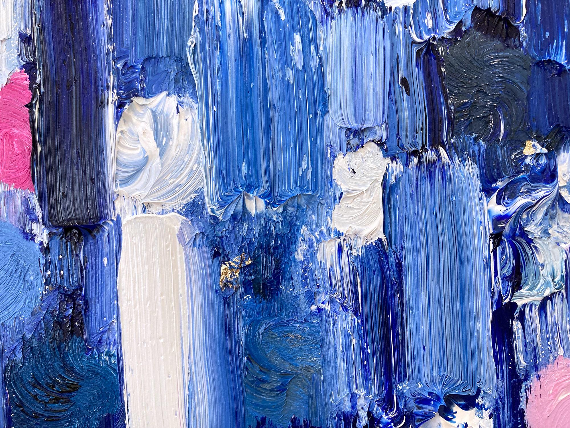 Abstraktes Ölgemälde auf Leinwand, „Dripping Dots – Gramercy“, Blau & Rosa Farbverlauf  im Angebot 2