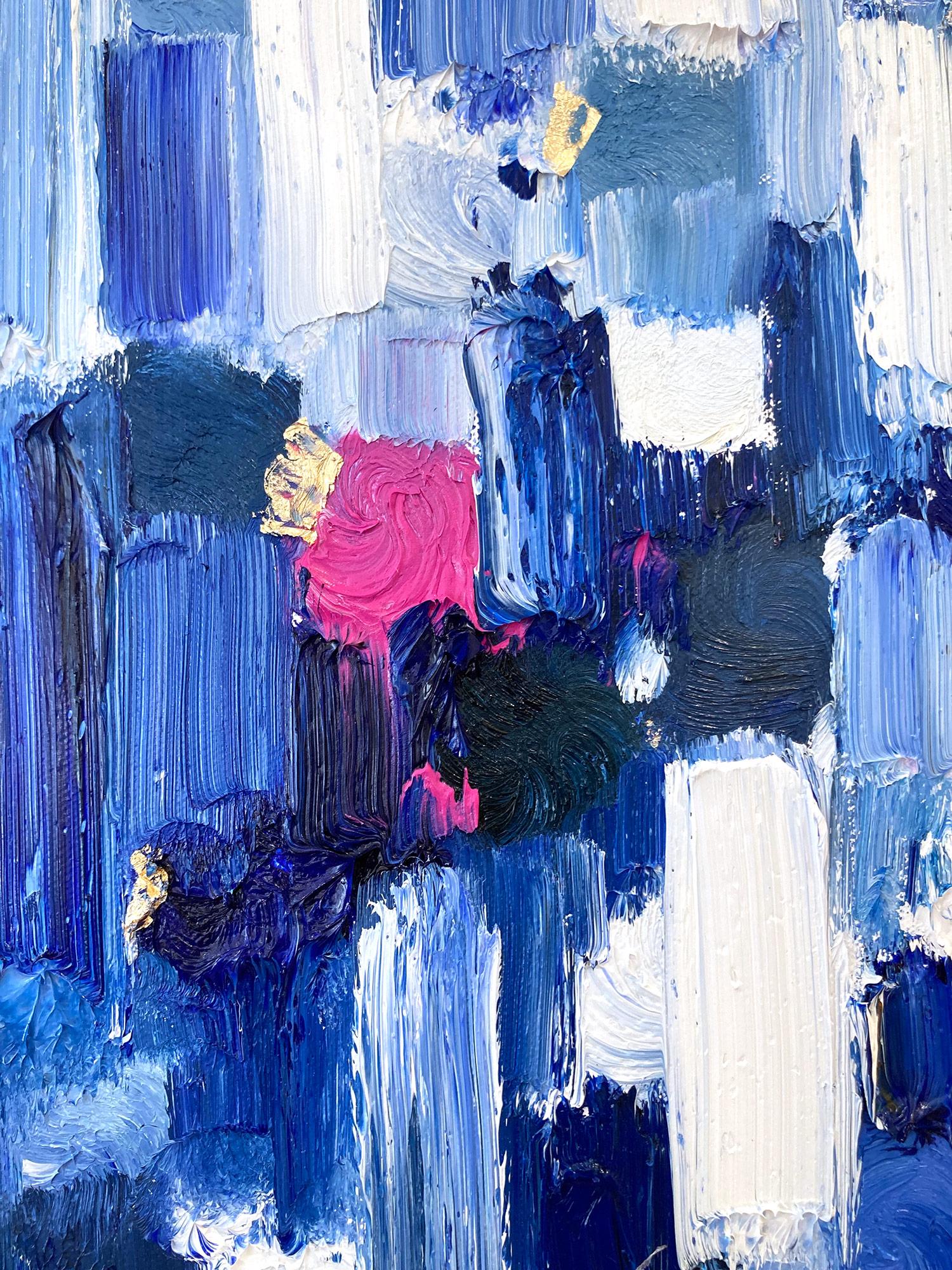 Abstraktes Ölgemälde auf Leinwand, „Dripping Dots – Gramercy“, Blau & Rosa Farbverlauf  im Angebot 3