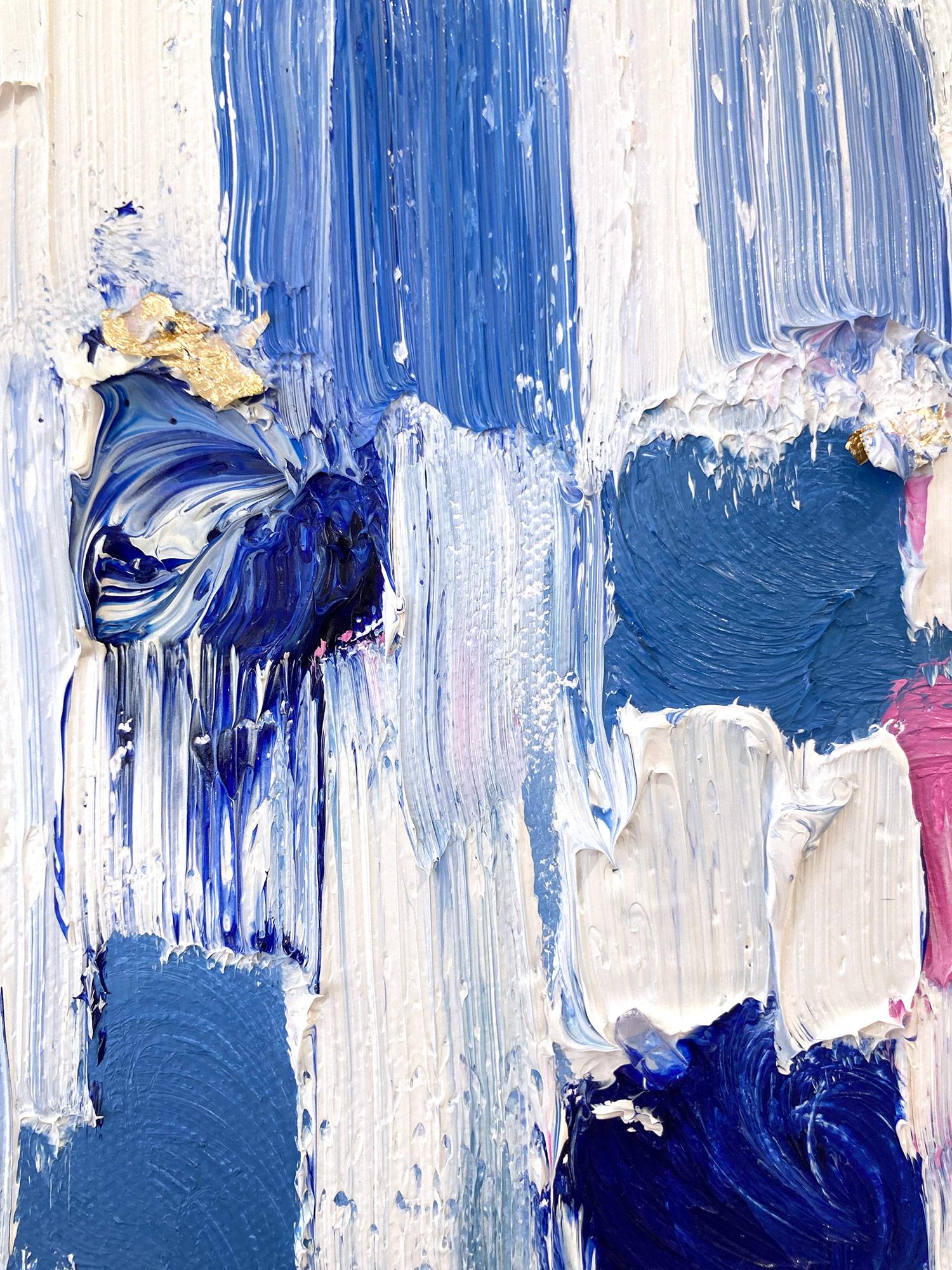 Abstraktes Ölgemälde auf Leinwand, „Dripping Dots – Gramercy“, Blau & Rosa Farbverlauf  im Angebot 4