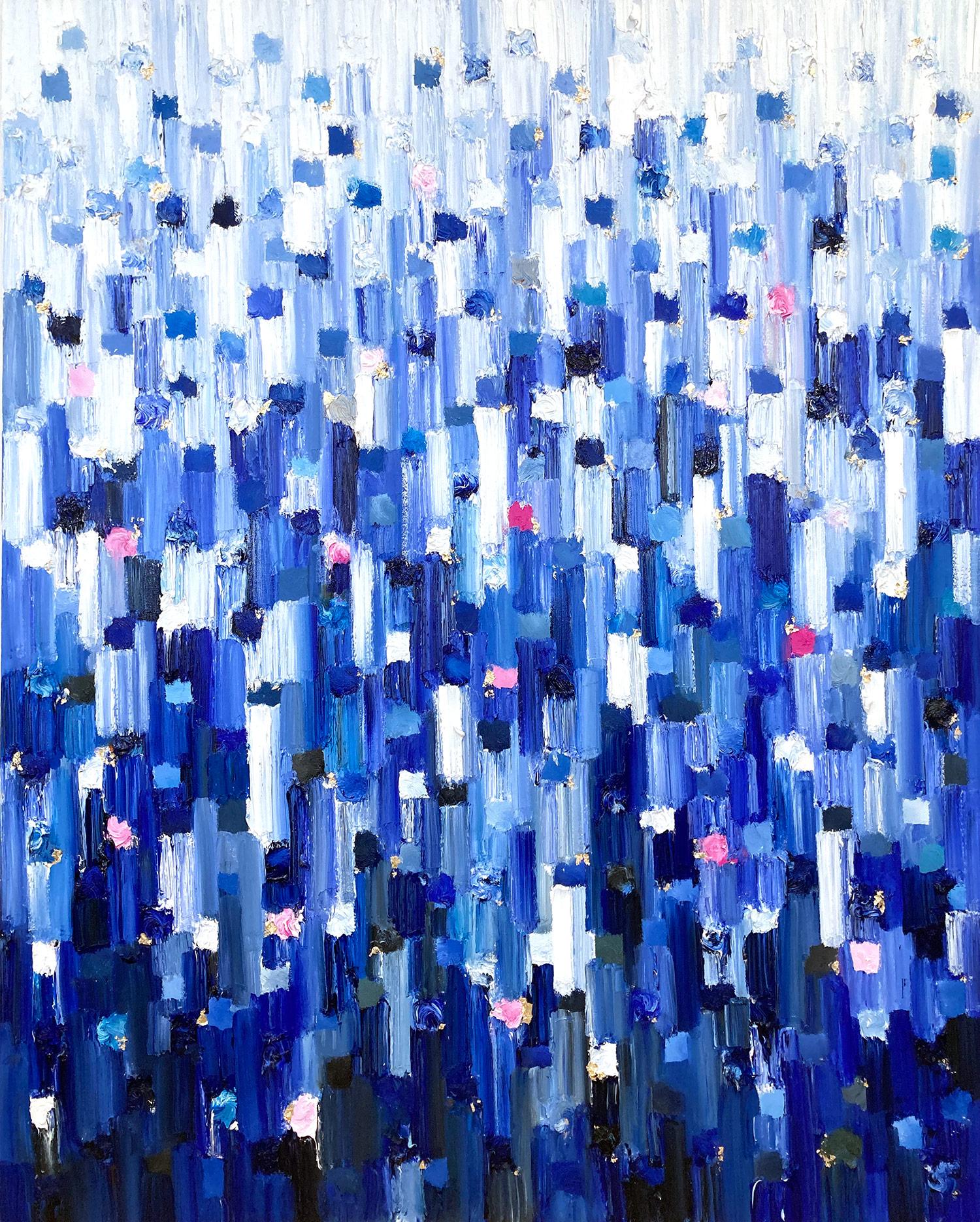 „Dripping Dots – Gramercy“, farbenfrohes abstraktes Ölgemälde auf Leinwand – Painting von Cindy Shaoul