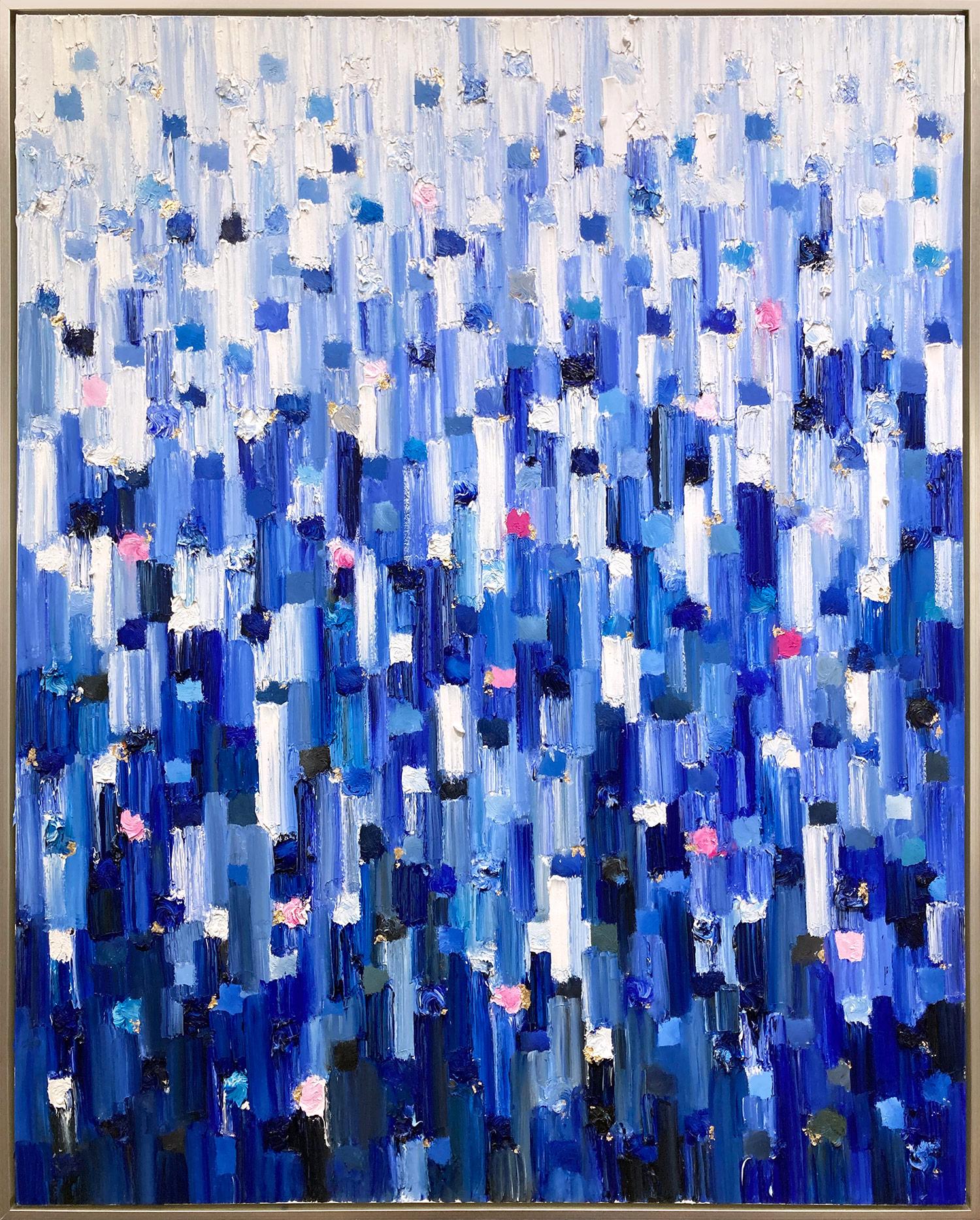 Abstract Painting Cindy Shaoul - "Dripping Dots - Gramercy" Peinture à l'huile abstraite colorée sur toile