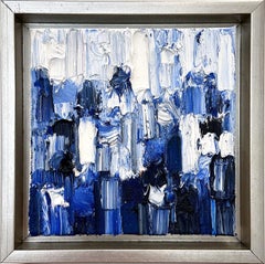 "Dripping Dots - Gramercy" Gradient Blue Contemporary Oil Painting Canvas Framed