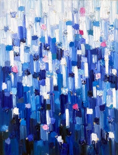 "Dripping Dots - Gramercy" Gradient Blue Contemporary Oil Painting on Canvas