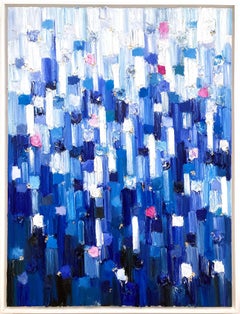 Peinture à l'huile contemporaine sur toile "Dripping Dots - Gramercy" Bleu dégradé