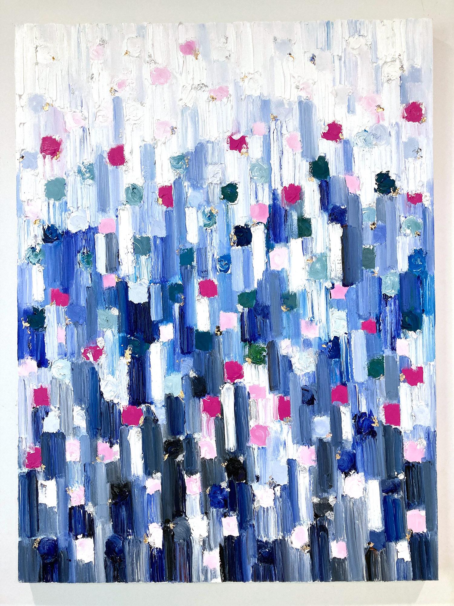 « »Dripping Dots -  Peinture à l'huile abstraite colorée sur toile « Gramercy Park »  - Painting de Cindy Shaoul
