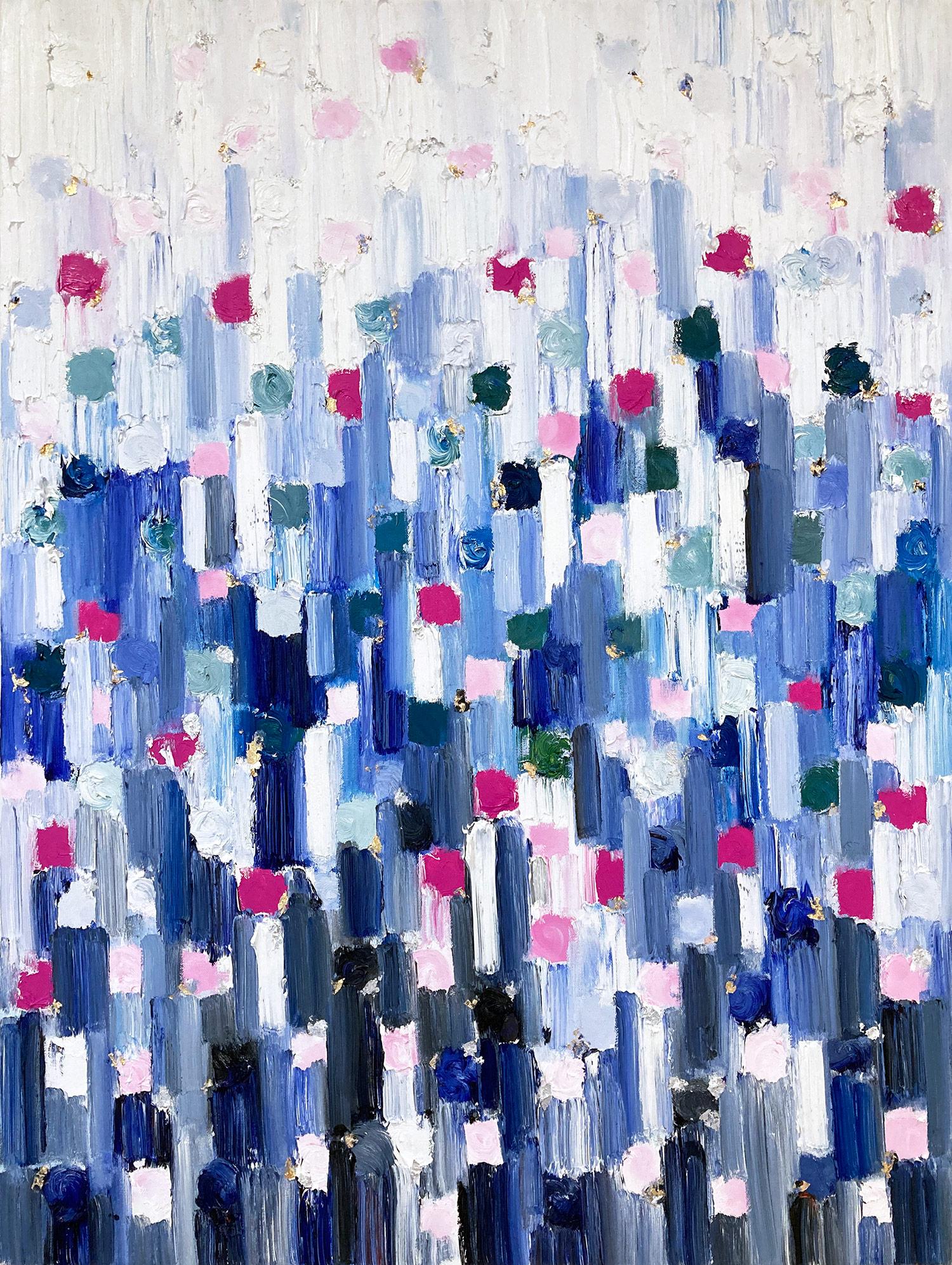 Abstract Painting Cindy Shaoul - « »Dripping Dots -  Peinture à l'huile abstraite colorée sur toile « Gramercy Park » 