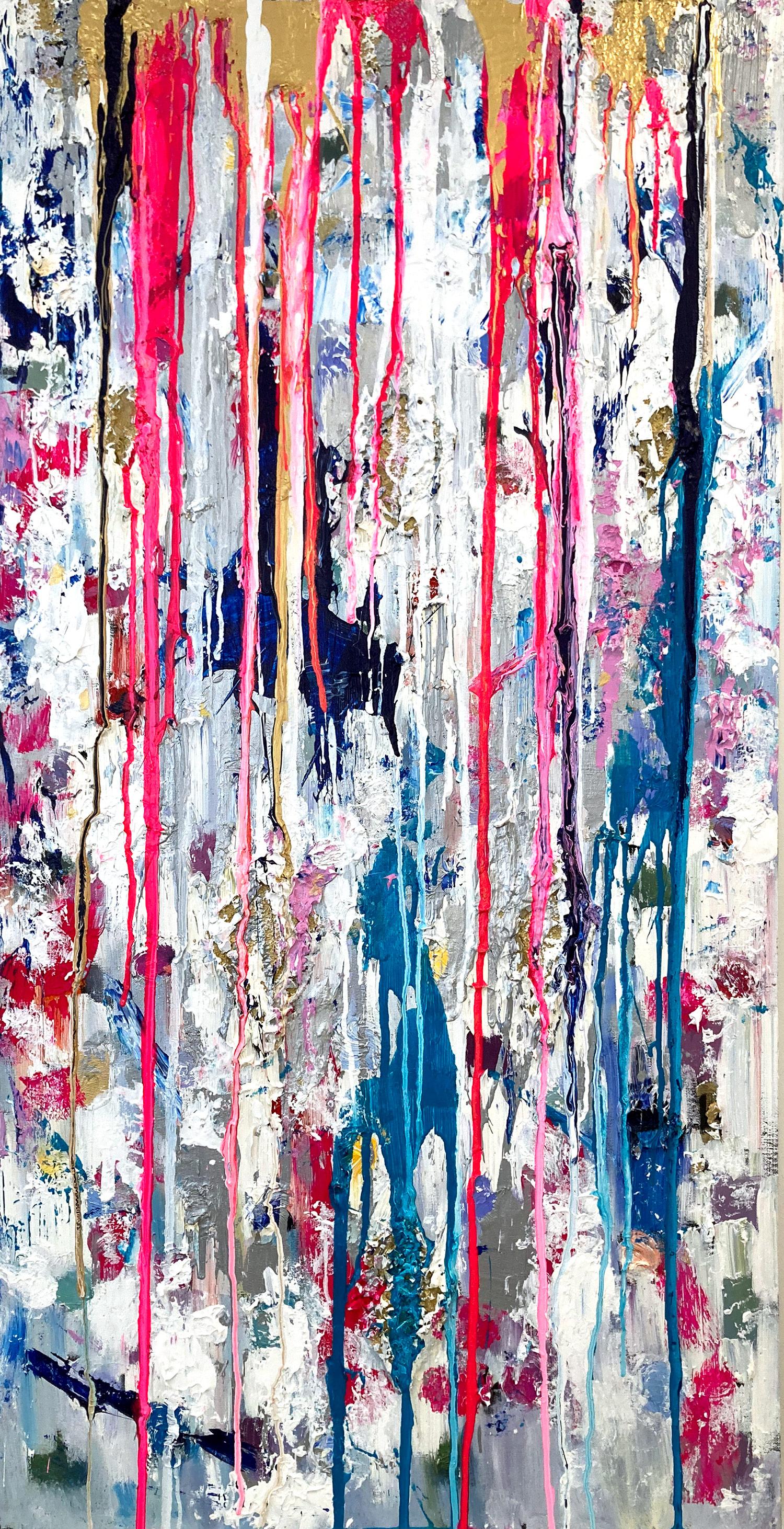 Cindy Shaoul Abstract Painting - "Dripping Dots - Havana" Colorful & Pink Contemporary Drip Oil Painting Canvas