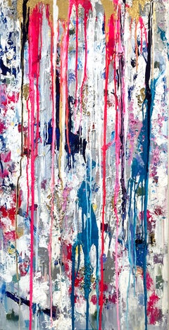 "Dripping Dots - Havana" Colorful & Pink Contemporary Drip Oil Painting Canvas