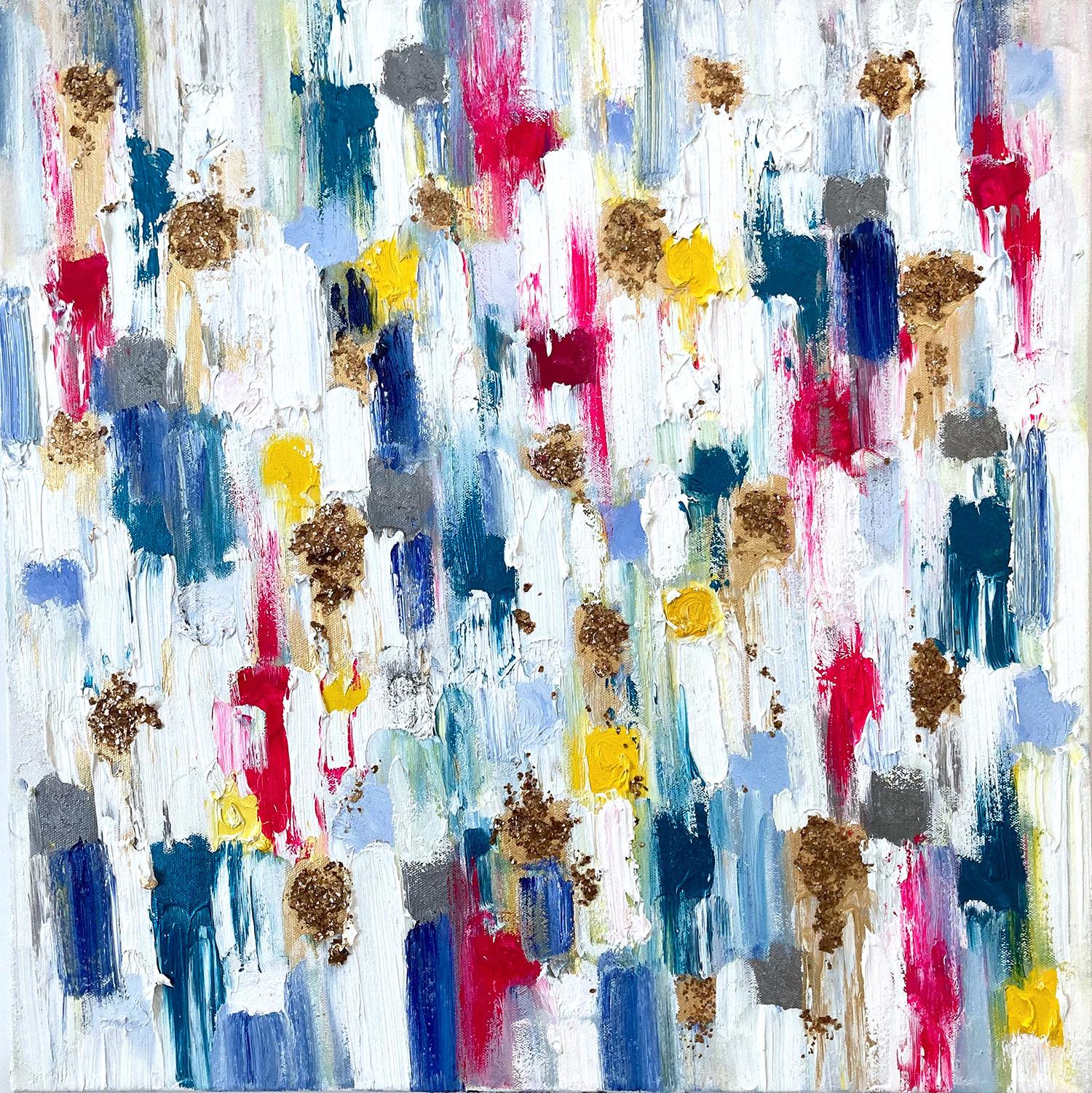 Cindy Shaoul Abstract Painting - "Dripping Dots - Hollywood Boulevard" Colorful Abstract Oil Painting on Canvas