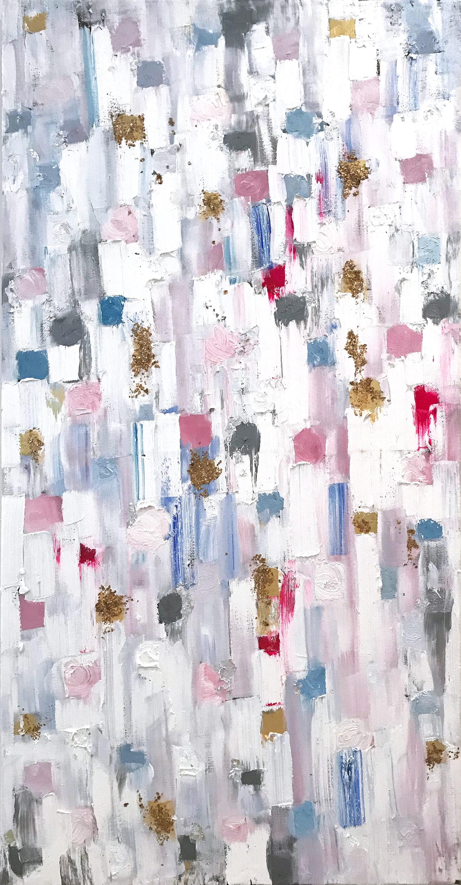 Cindy Shaoul Abstract Painting – ""Dripping Dots - Hollywood"" Buntes abstraktes Ölgemälde auf Leinwand 