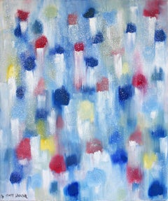 "Dripping Dots - Hollywood Lights" Peinture à l'huile contemporaine colorée sur toile