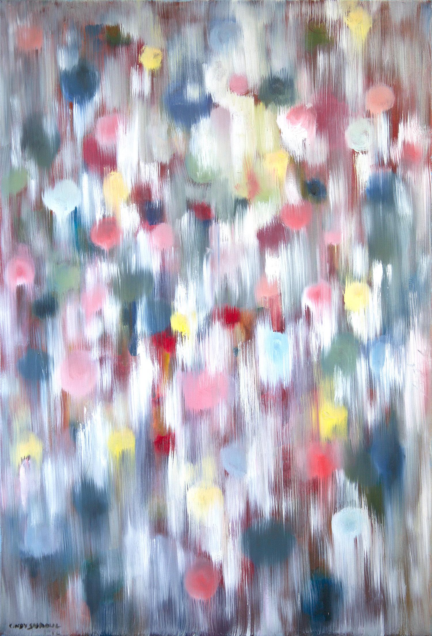 „Dripping Dots – Ibiza“, farbenfrohes zeitgenössisches Ölgemälde auf Leinwand – Painting von Cindy Shaoul