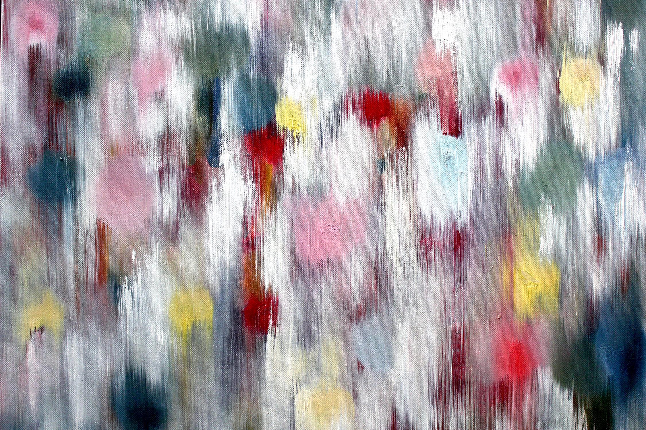 „Dripping Dots – Ibiza“, farbenfrohes zeitgenössisches Ölgemälde auf Leinwand (Zeitgenössisch), Painting, von Cindy Shaoul