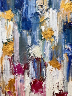 "Dripping Dots - Jadore Paris" Colorful & Gold Contemporary Oil Painting Canvas