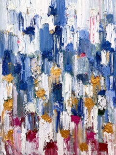 "Dripping Dots - Jadore Paris" Colorful & Gold Contemporary Oil Painting Canvas
