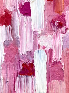 "Dripping Dots - Japan Cherry Blossoms" Pink Contemporary Oil Painting on Canvas