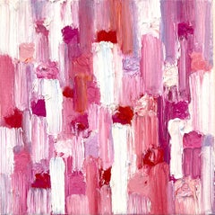 "Dripping Dots - Japan Cherry Blossoms" Pink Contemporary Oil Painting on Canvas