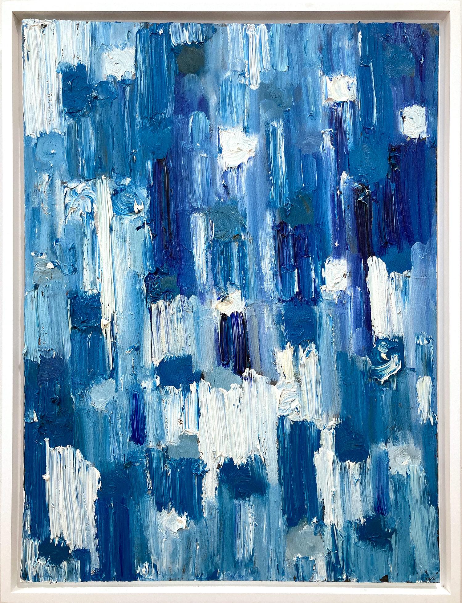 Abstract Painting Cindy Shaoul - "Dripping Dots - Maldives" Peinture à l'huile abstraite colorée bleue sur toile