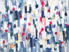 "Dripping Dots - French Riviera - Peinture à l'huile abstraite colorée sur toile 