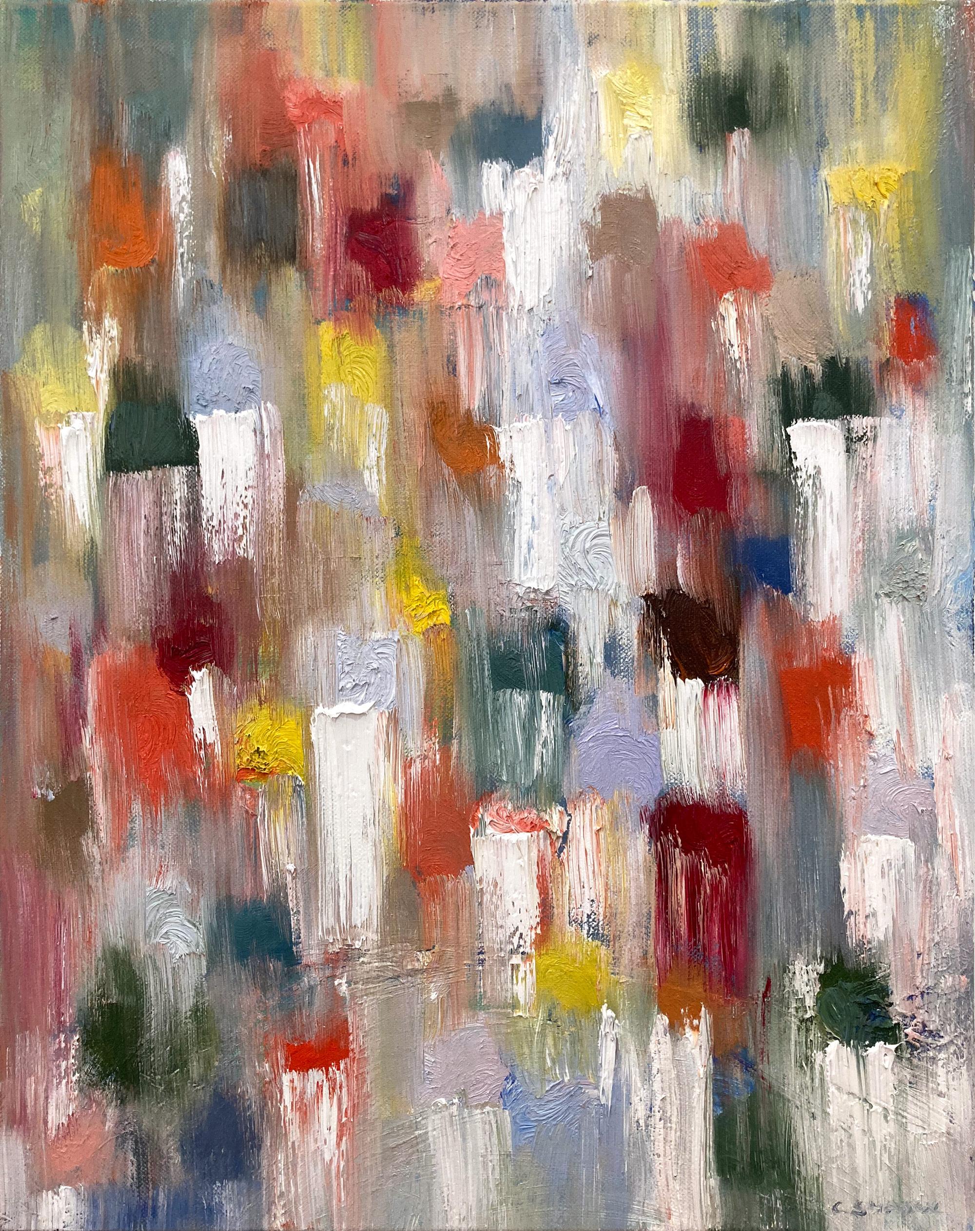 "Dripping Dots - Kingston" Buntes und lebendiges abstraktes Ölgemälde auf Leinwand