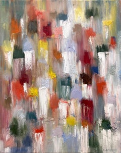 "Dripping Dots - Kingston" Buntes und lebendiges abstraktes Ölgemälde auf Leinwand