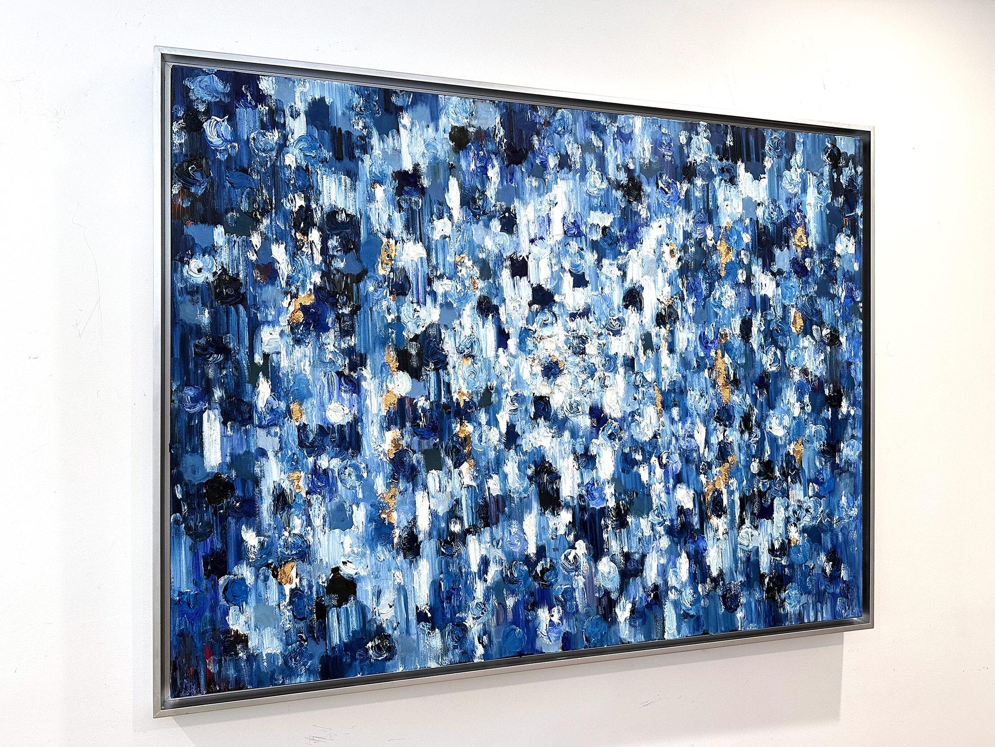 „Dripping Dots - Knightsbridge“ Blaues abstraktes Ölgemälde auf Leinwand mit Gold im Angebot 16