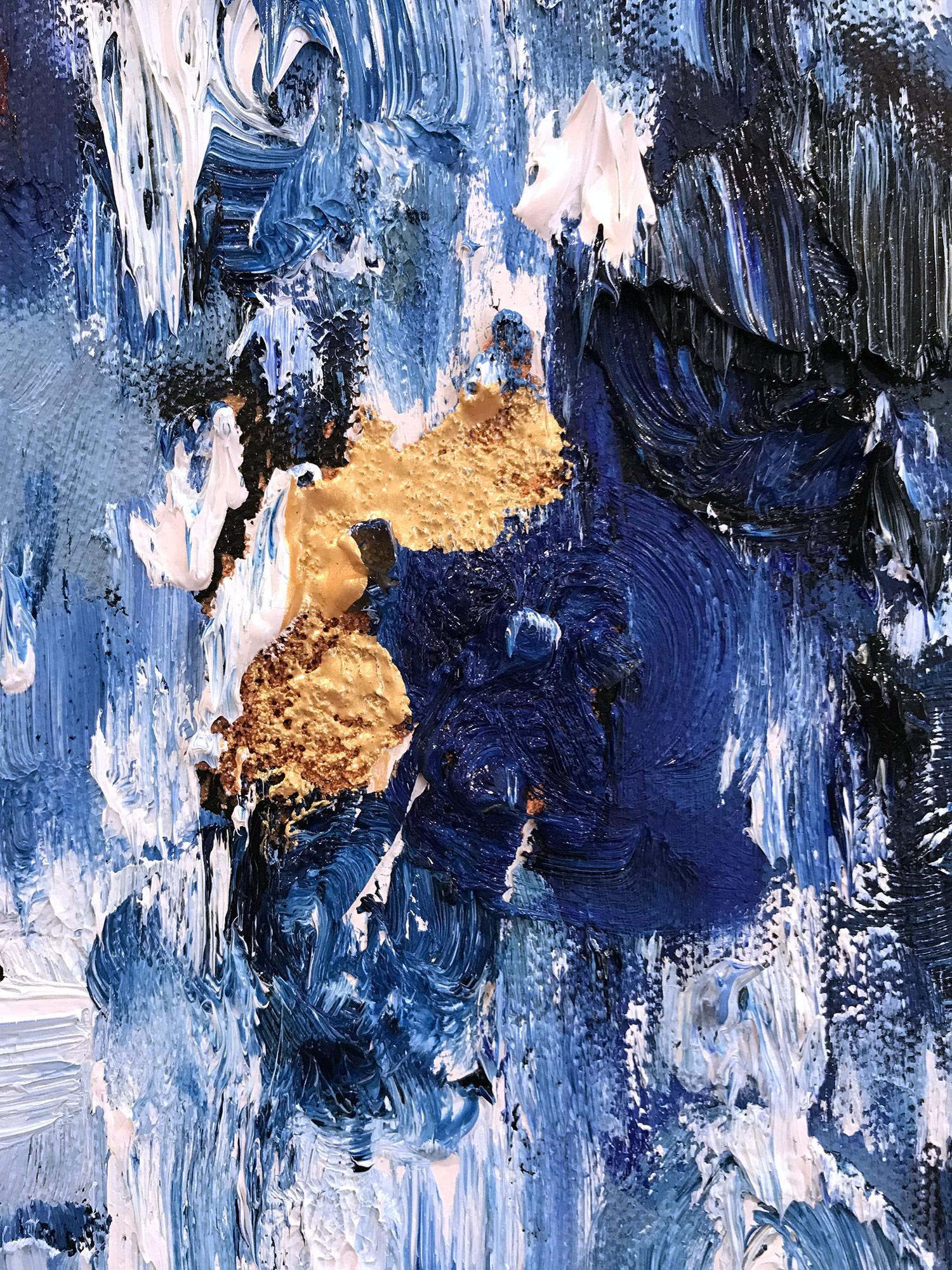 Grazie agli strati di olii brillanti e alle pennellate di pennello, la pittura è in grado di brillare e scintillare in un disegno davvero unico. L'artista utilizza vernice con texture dorata, oli spessi, tecniche miste e pezzi di vetro per