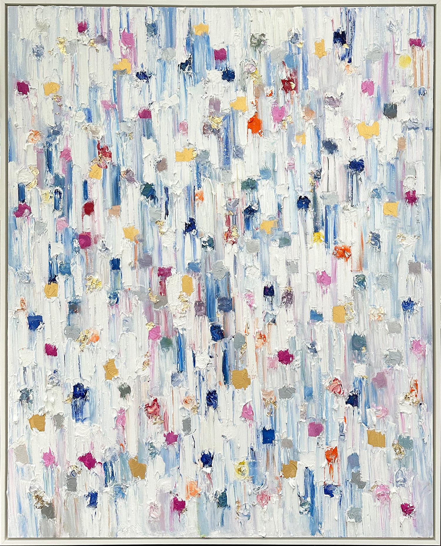 Abstract Painting di Cindy Shaoul - "Dot Dot - Luci di Cannes" Pittura ad olio astratta colorata su tela