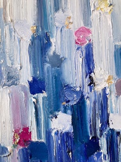 "Dripping Dots - Madison" - Peinture à l'huile abstraite colorée sur toile technique mixte