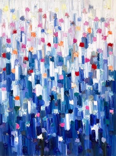 "Dripping Dots - Madison" Colorful Abstract Oil Painting Canvas with Gold Leaf