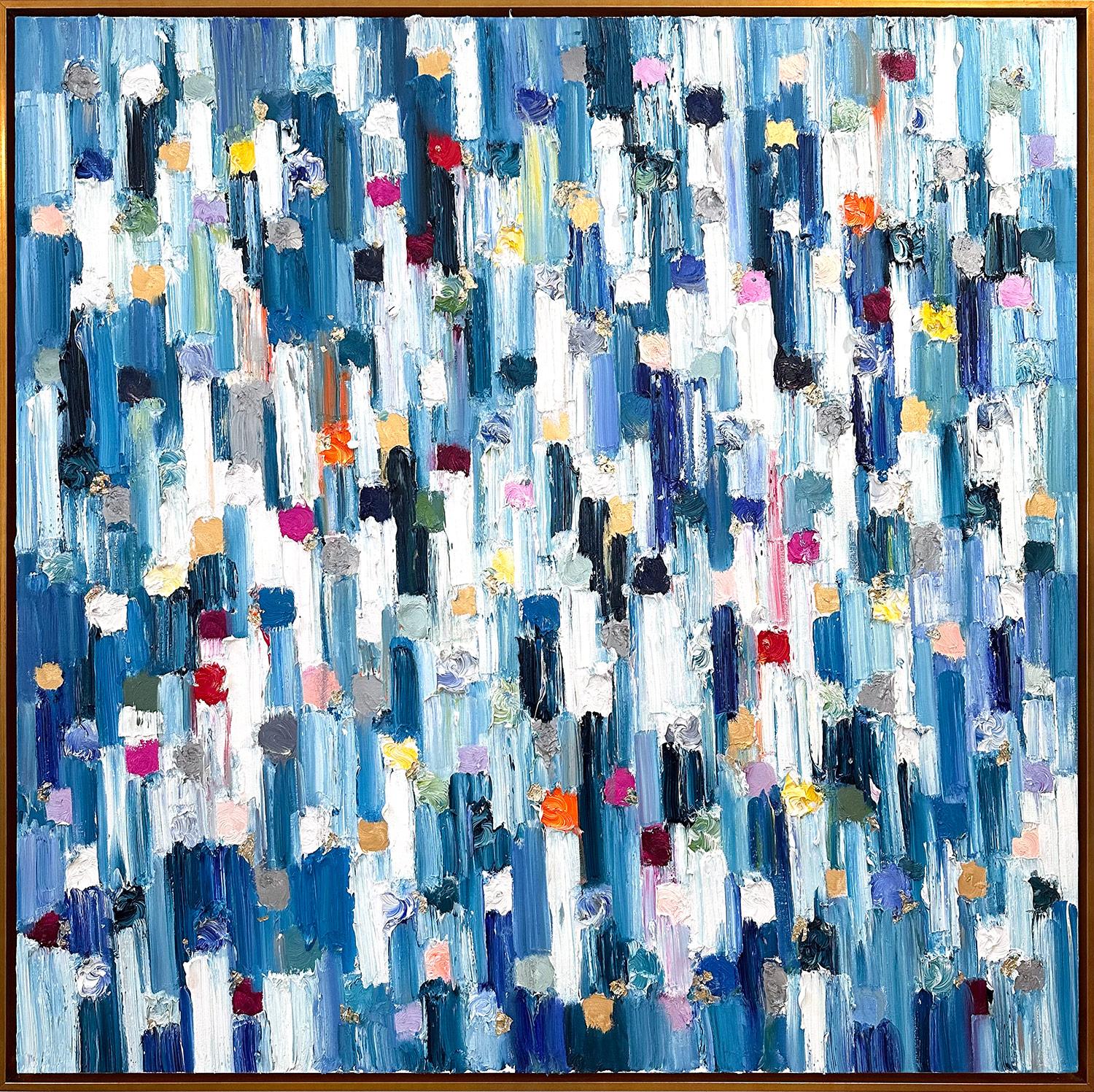 Cindy Shaoul Abstract Painting – "Dripping Dots - Malediven" Multicolor Contemporary Ölgemälde auf Leinwand gerahmt