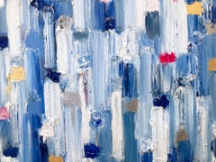 "Dripping Dots - Mallorca" Blue & Gold Contemporary Oil Painting on Canvas