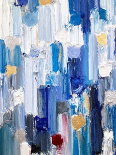 "Dripping Dots - Mallorca" Shades of Blue Contemporary Oil Painting on Canvas