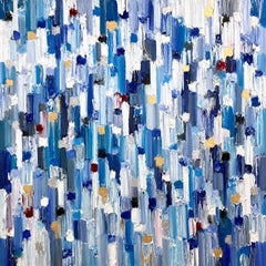 Used "Dripping Dots - Mallorca" Shades of Blue Contemporary Oil Painting on Canvas 