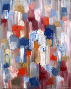 "Dripping Dots - Mid Century" Pintura al óleo abstracta de colores sobre lienzo